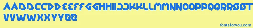 フォントEarthAircraftUniverse – 青い文字が黄色の背景にあります。