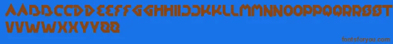 フォントEarthAircraftUniverse – 茶色の文字が青い背景にあります。