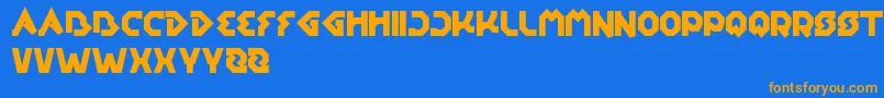 フォントEarthAircraftUniverse – オレンジ色の文字が青い背景にあります。