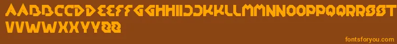 フォントEarthAircraftUniverse – オレンジ色の文字が茶色の背景にあります。