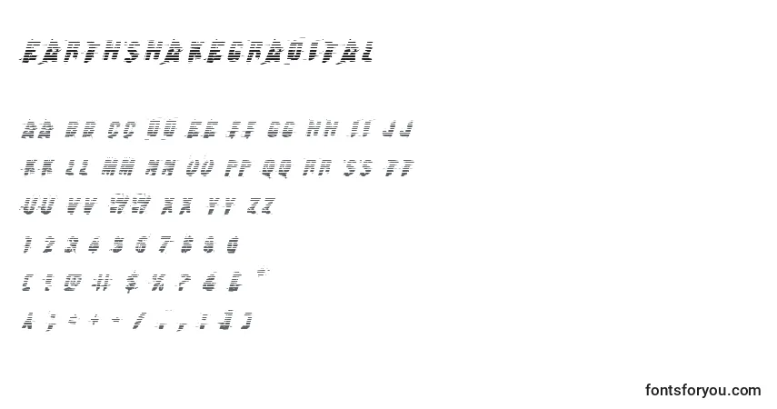 A fonte Earthshakegradital – alfabeto, números, caracteres especiais