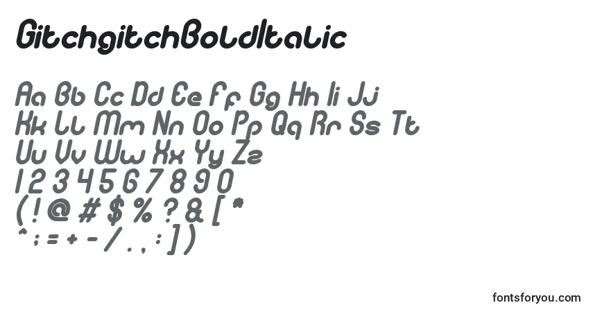 Czcionka GitchgitchBoldItalic – alfabet, cyfry, specjalne znaki