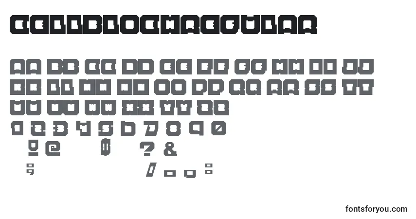 Czcionka CellblochRegular – alfabet, cyfry, specjalne znaki