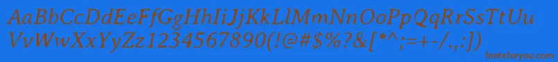 フォントAveriaserifLightitalic – 茶色の文字が青い背景にあります。