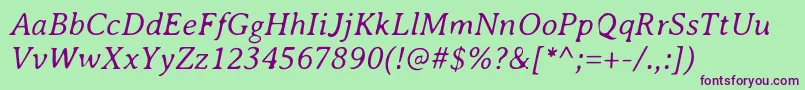 AveriaserifLightitalic-Schriftart – Violette Schriften auf grünem Hintergrund