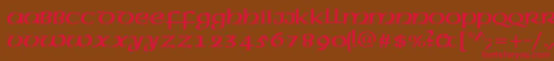 フォントMcleudctt – 赤い文字が茶色の背景にあります。