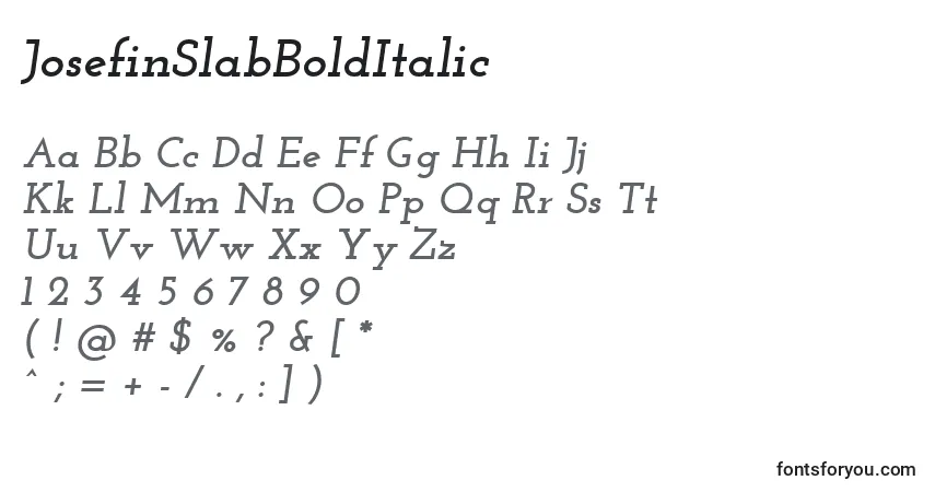 JosefinSlabBoldItalicフォント–アルファベット、数字、特殊文字