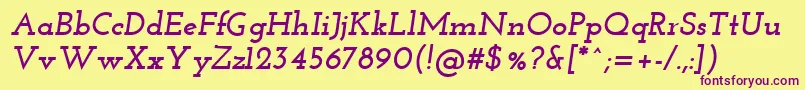 Czcionka JosefinSlabBoldItalic – fioletowe czcionki na żółtym tle