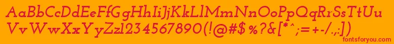 Czcionka JosefinSlabBoldItalic – czerwone czcionki na pomarańczowym tle