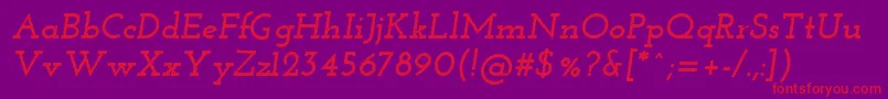 JosefinSlabBoldItalic-Schriftart – Rote Schriften auf violettem Hintergrund