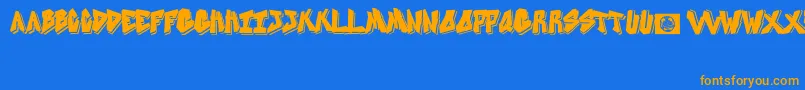 OnePiece-Schriftart – Orangefarbene Schriften auf blauem Hintergrund