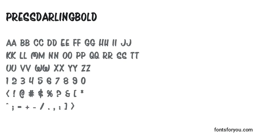A fonte Pressdarlingbold – alfabeto, números, caracteres especiais