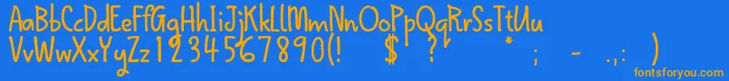 フォントQokipopsFree – オレンジ色の文字が青い背景にあります。