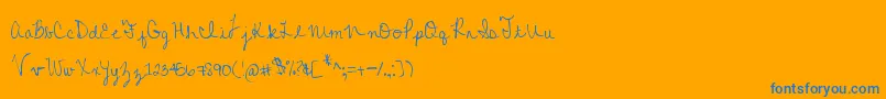 MtfColleenCursive-Schriftart – Blaue Schriften auf orangefarbenem Hintergrund