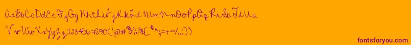 MtfColleenCursive-Schriftart – Violette Schriften auf orangefarbenem Hintergrund