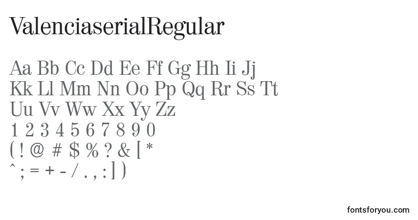 Schriftart ValenciaserialRegular – Alphabet, Zahlen, spezielle Symbole