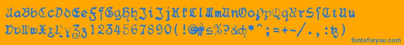 F25Blacklettertypewriter-Schriftart – Blaue Schriften auf orangefarbenem Hintergrund