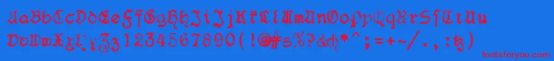 F25Blacklettertypewriter Font – Red Fonts on Blue Background