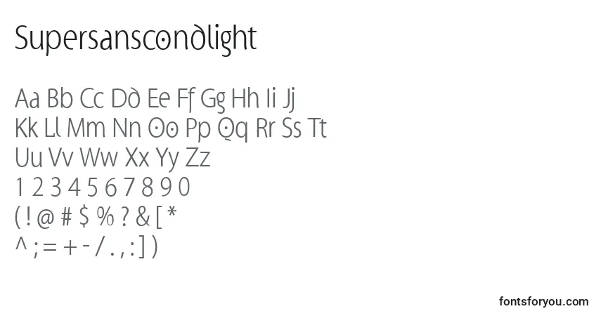 Czcionka Supersanscondlight – alfabet, cyfry, specjalne znaki
