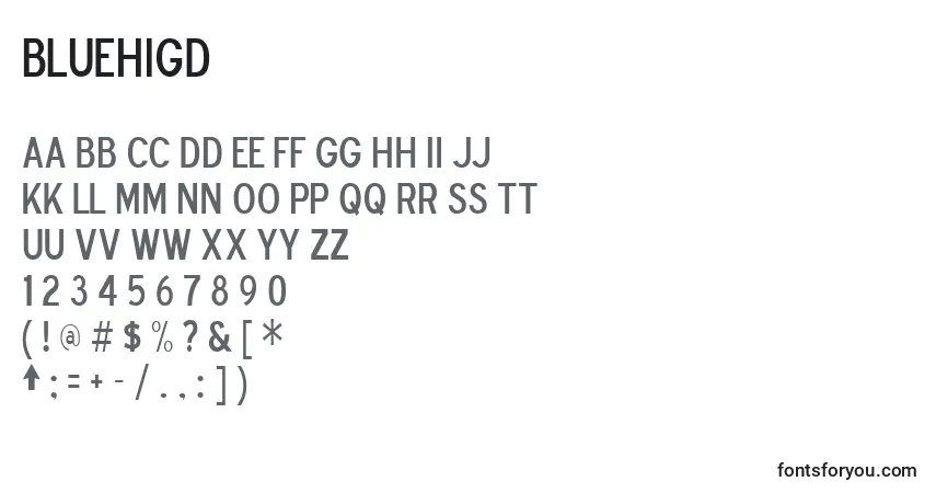 Шрифт Bluehigd – алфавит, цифры, специальные символы