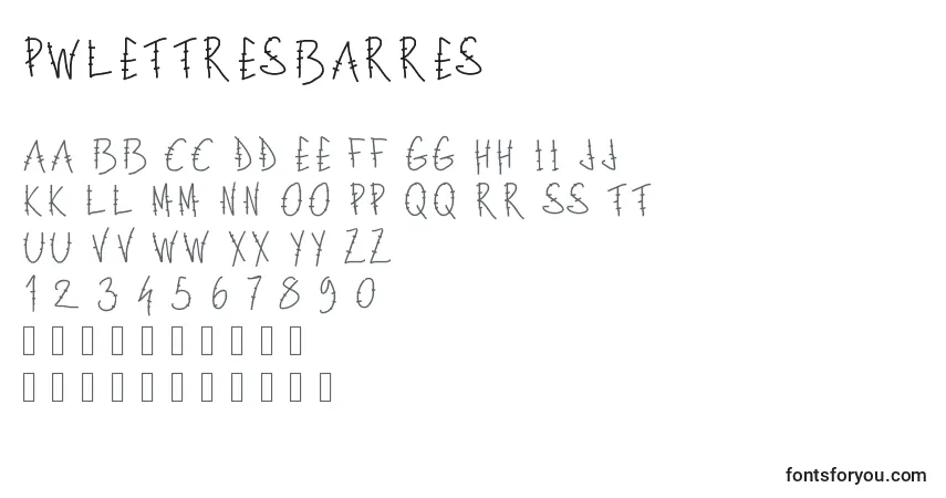 Schriftart Pwlettresbarres – Alphabet, Zahlen, spezielle Symbole