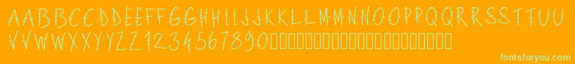 Pwlettresbarres-Schriftart – Grüne Schriften auf orangefarbenem Hintergrund