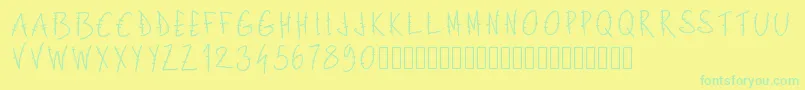 Pwlettresbarres-Schriftart – Grüne Schriften auf gelbem Hintergrund