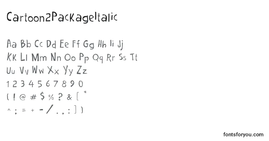 Шрифт Cartoon2PackageItalic – алфавит, цифры, специальные символы