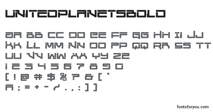 Шрифт Unitedplanetsbold – алфавит, цифры, специальные символы