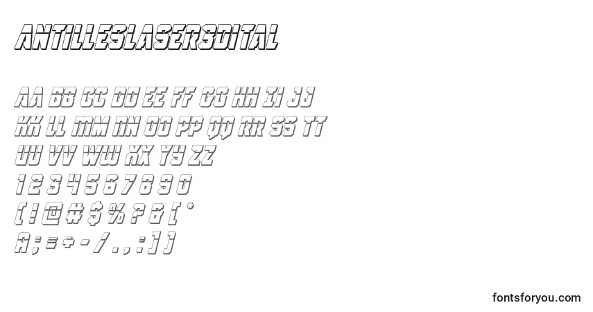 Шрифт Antilleslaser3Dital – алфавит, цифры, специальные символы