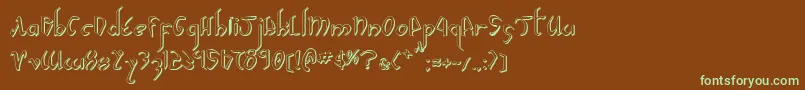 フォントXaphan2s – 緑色の文字が茶色の背景にあります。