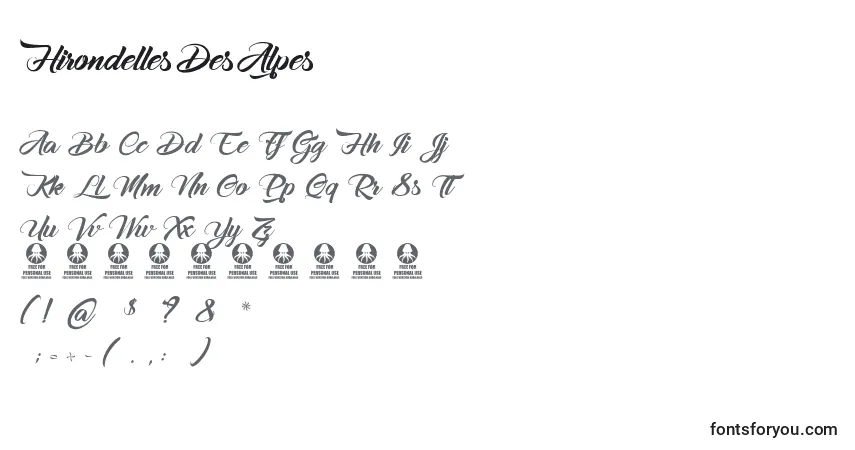 Шрифт HirondellesDesAlpes – алфавит, цифры, специальные символы