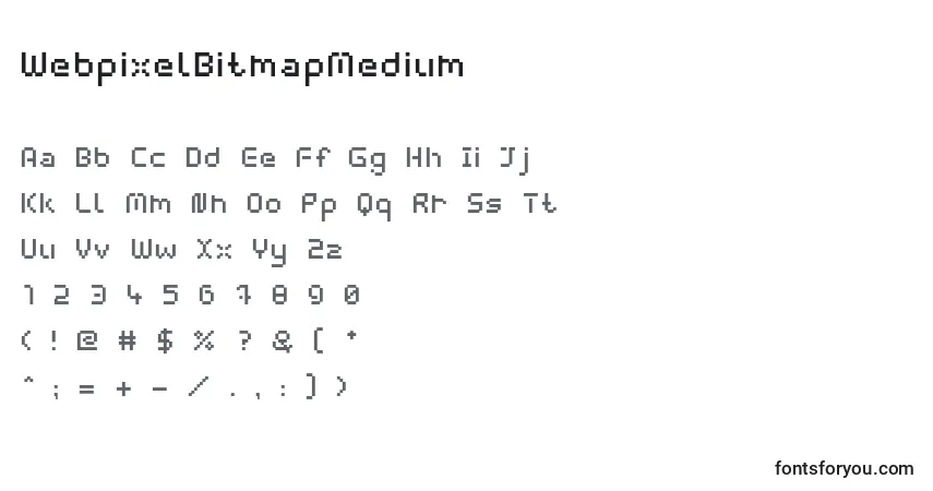 Czcionka WebpixelBitmapMedium – alfabet, cyfry, specjalne znaki