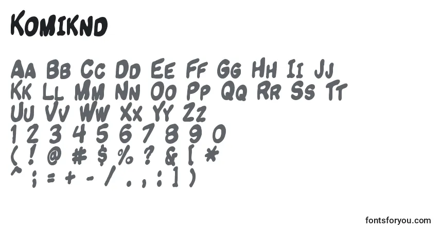 Czcionka Komiknd – alfabet, cyfry, specjalne znaki