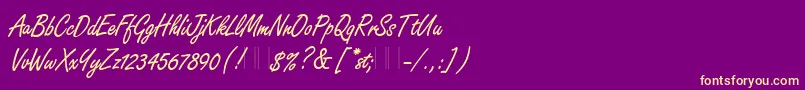 Fonte FreestyleScriptPlain – fontes amarelas em um fundo roxo