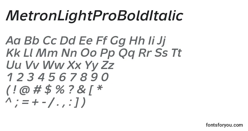 Schriftart MetronLightProBoldItalic – Alphabet, Zahlen, spezielle Symbole