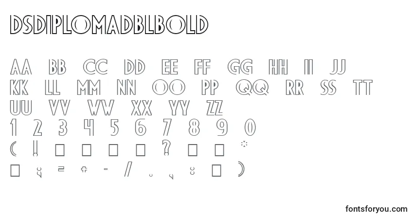Czcionka DsDiplomaDblBold – alfabet, cyfry, specjalne znaki