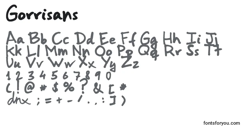A fonte Gorrisans – alfabeto, números, caracteres especiais