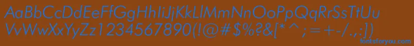 JensenThinItalic-Schriftart – Blaue Schriften auf braunem Hintergrund