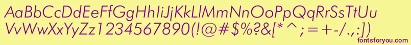 Police JensenThinItalic – polices violettes sur fond jaune