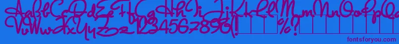 DandyHatTrick-Schriftart – Violette Schriften auf blauem Hintergrund