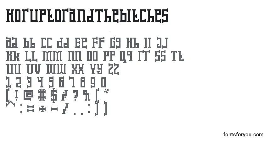A fonte KoruptorAndTheBitches – alfabeto, números, caracteres especiais