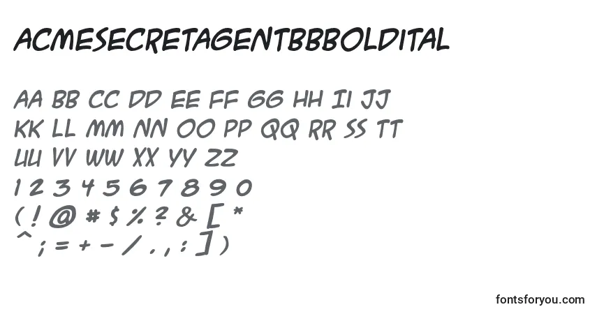 A fonte AcmesecretagentbbBoldital – alfabeto, números, caracteres especiais