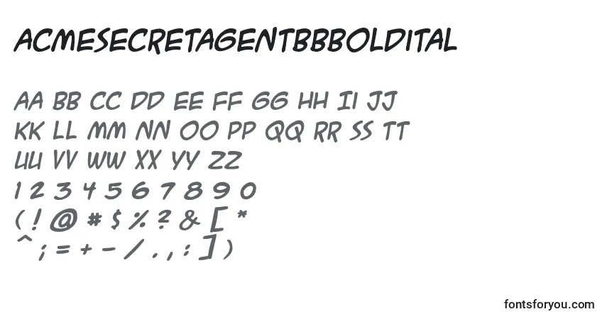 AcmesecretagentbbBolditalフォント–アルファベット、数字、特殊文字