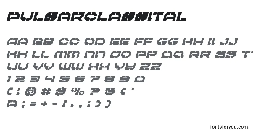A fonte Pulsarclassital – alfabeto, números, caracteres especiais