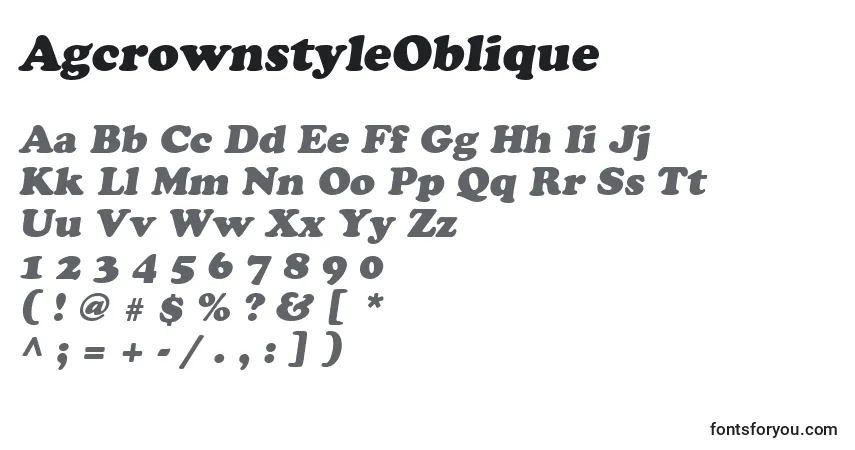 Шрифт AgcrownstyleOblique – алфавит, цифры, специальные символы