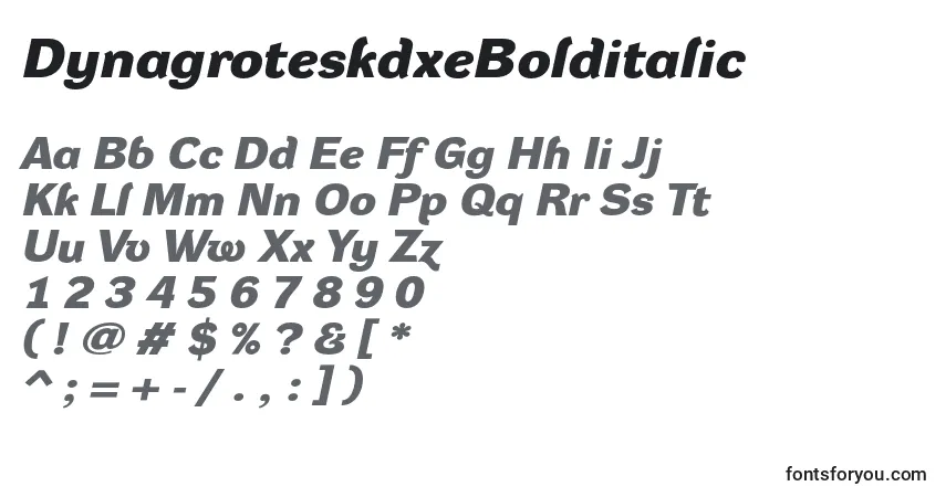 A fonte DynagroteskdxeBolditalic – alfabeto, números, caracteres especiais