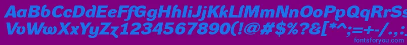 DynagroteskdxeBolditalic-fontti – siniset fontit violetilla taustalla