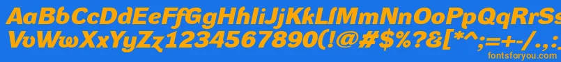 DynagroteskdxeBolditalic-Schriftart – Orangefarbene Schriften auf blauem Hintergrund