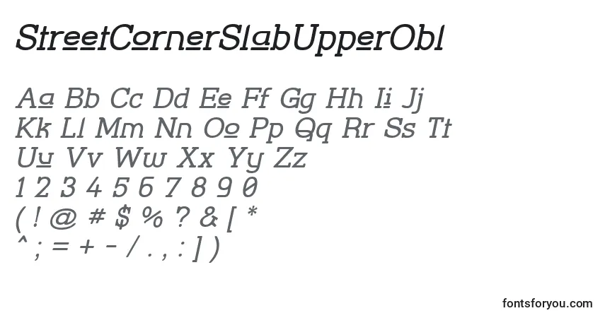 A fonte StreetCornerSlabUpperObl – alfabeto, números, caracteres especiais